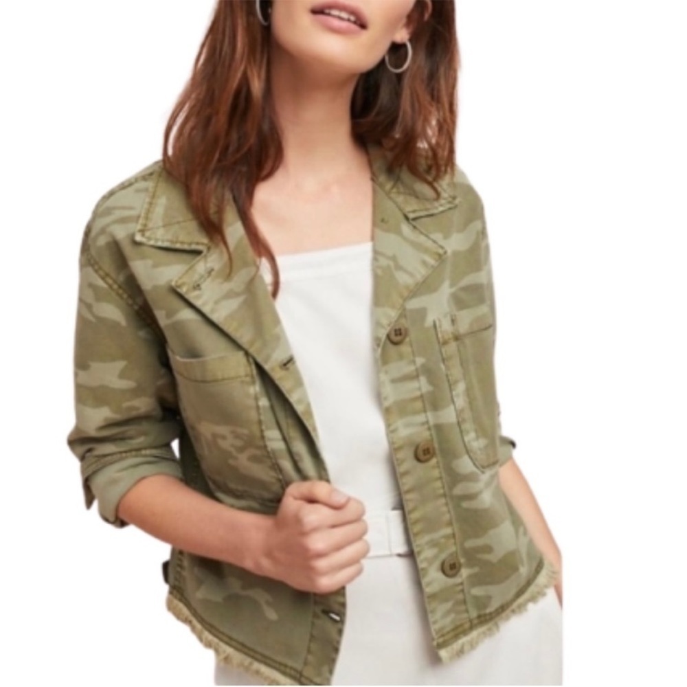 Sanctuary Anthropologie Camouflage Cropped Button Jacket Military Size Medium